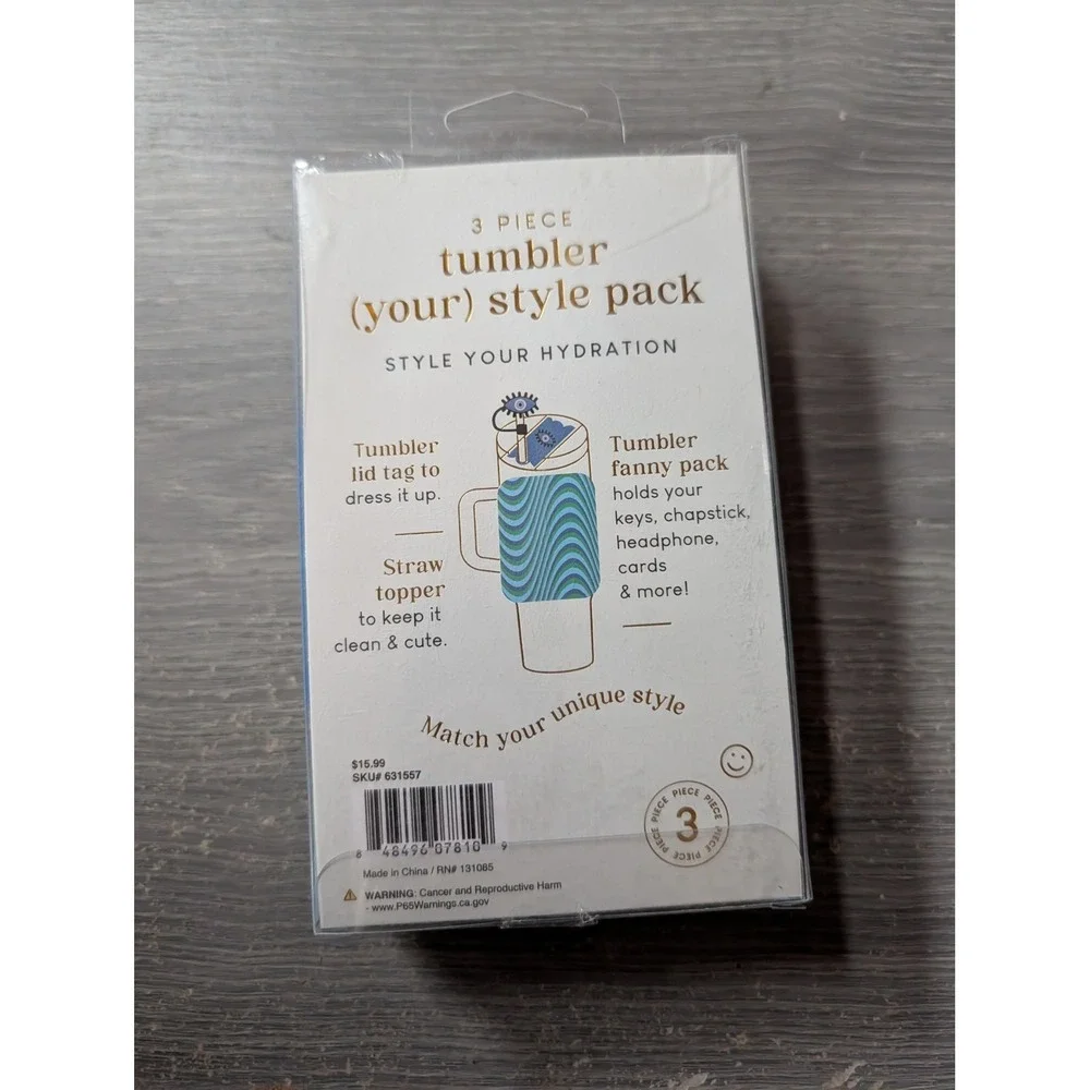 3 Piece Tumbler Style Pack Evil Eye Straw Topper Lid Tag & Cup Fanny Pack Blue